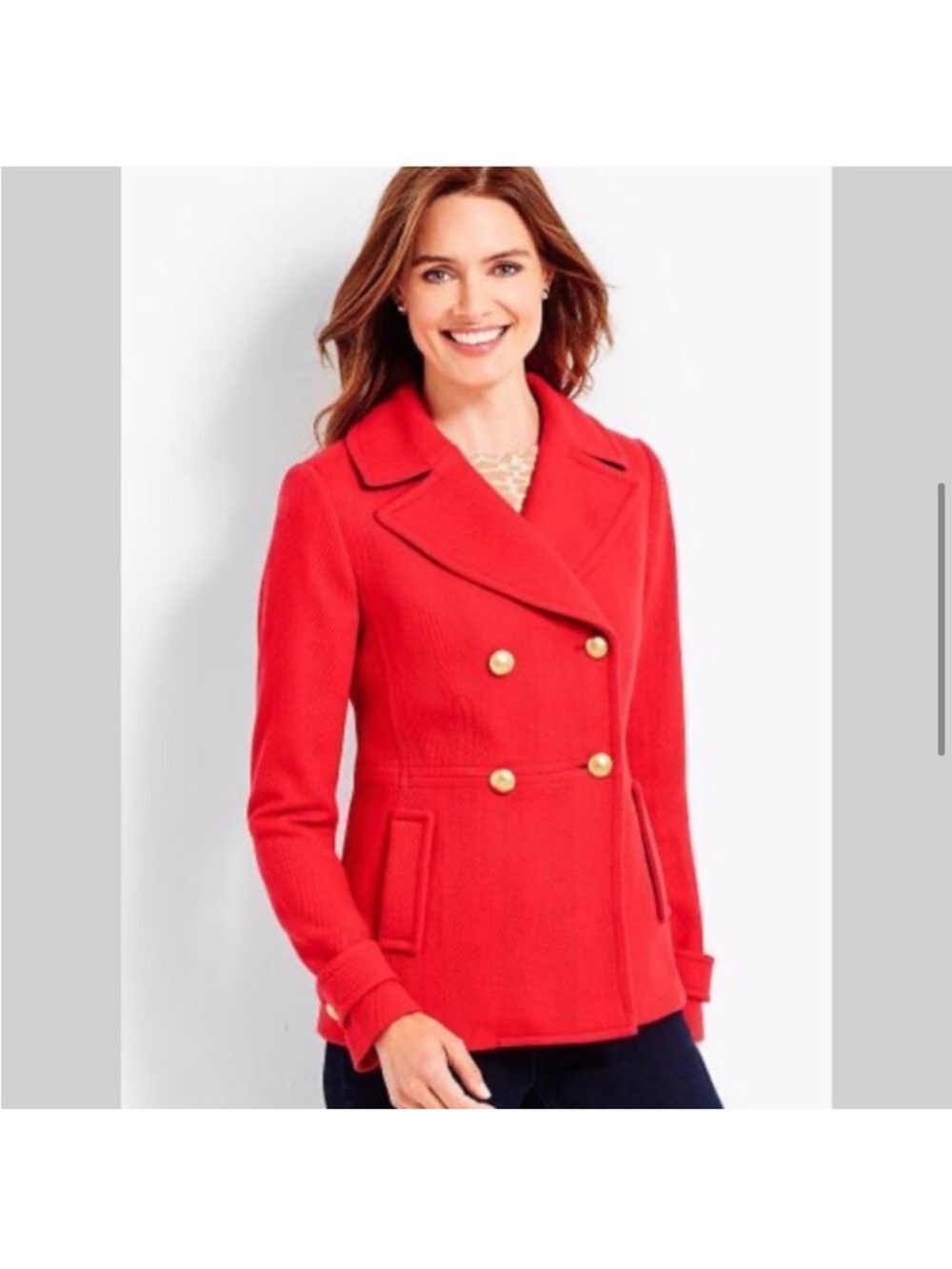 Talbots Red Double-Breasted Peacoat with Gold Buttons Size 14P
